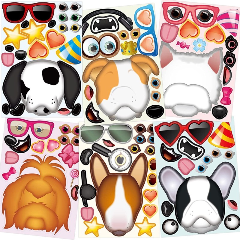 Dog Stickers Make A Dog Face Sticker for Kids 24Pack Cute Dogs Create Your Own Stickers Party Supply Classroom Birthday Rewar...