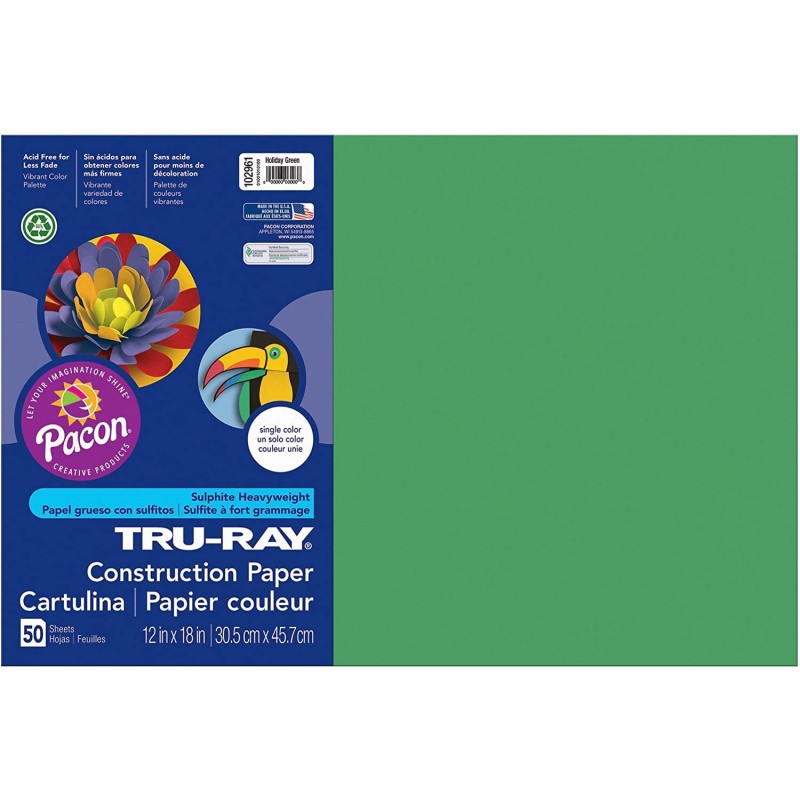 Pacon Construction Paper Holiday Green 12" x 18" 50 Sheets Per Pack 5 Packs $82.07 Kids' Drawing & Writing Boards