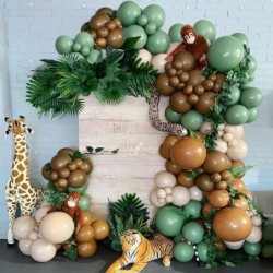 Safari Balloon Garland Baby Shower Arch Kit Sage Green Wild One Double Layer And Dark Brown Jungle Coffee Tan Holiday For Par...