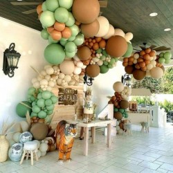 Safari Balloon Garland Baby Shower Arch Kit Sage Green Wild One Double Layer And Dark Brown Jungle Coffee Tan Holiday For Par...