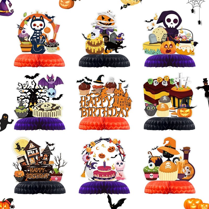 9 Pieces Halloween Birthday Honeycomb Centerpieces Decorations Halloween Birthday Party Table Decorations Cute Zombie Ghost P...