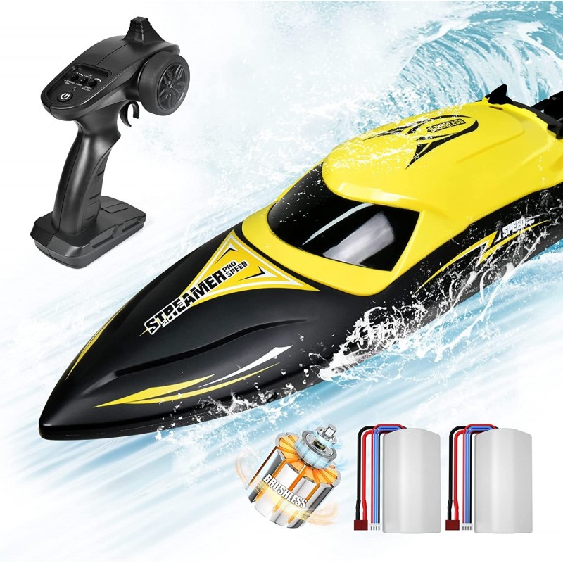 Brushless RC Boat Fast Remote Control Boats 2.4GHz Racing Boat with LED Lights for Seas Pools & Lakes Speed Boat Toy for Adul...