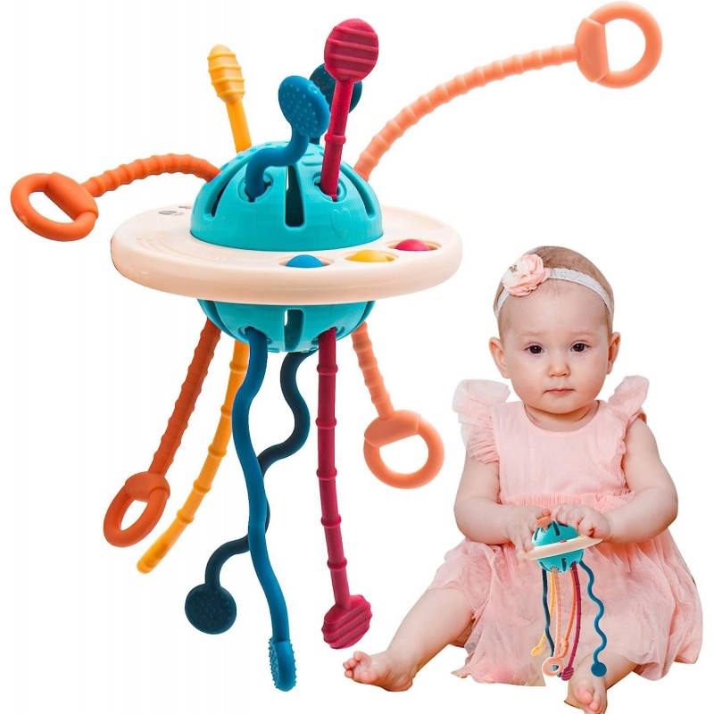 Baby Montessori Toys for 18M+ Baby Sensory Toys Travel Toys for Toddlers Babies 1-3 UFO Food Grade Silicone Pull String Inter...