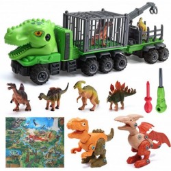 DIY Building Dinosaur Toys for Kids Take Apart Dinosaur Transport Truck with Playmat 2 Dinosaur Toy 4 Dino Figures 2 Tools Di...