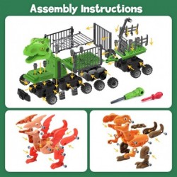 DIY Building Dinosaur Toys for Kids Take Apart Dinosaur Transport Truck with Playmat 2 Dinosaur Toy 4 Dino Figures 2 Tools Di...