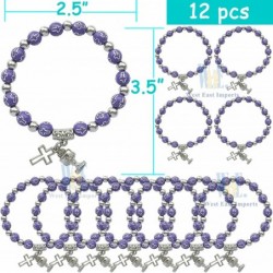 12 PCS First Communion Party Favor Purple Wooden Beads Bracelets with Silver Metal Chalice Cross Charms/Recuerdos para Primer...