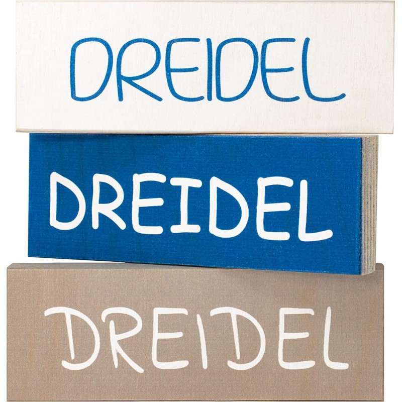 Hanukkah Decorations Funny Hanukkah Gifts Dreidel Dreidel Dreidel Wood Blocks Set of 3 Hanukkah Tiered Tray Decor Festive Cha...