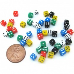 1816x 50 Six Sided D6 .197" Die Small Tiny Mini Miniature Multicolored Dice 5 mm White/Black/Red/Green/Blue/Yellow 5mm (Pack ...