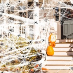 1000 sqft Spider Web Halloween Decorations with 100 Fake Spiders Stretchy Spider Web Stretch Cobwebs for Halloween Decoration...