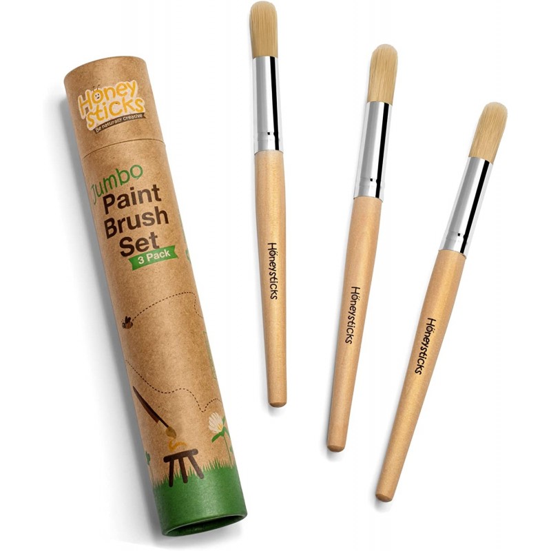 Jumbo Paint Brush Set - 3 Pack. Jumbo Paint Brushes for Kids with a Large Wood Handle for Easy Grip. Perfect for Toddler and ...