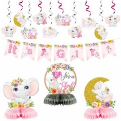 Pink Floral Elephant It's a Girl Baby Shower Party Decoration Centerpieces Banner Hanging Swirl Cutouts Flower Gender Reveal ...