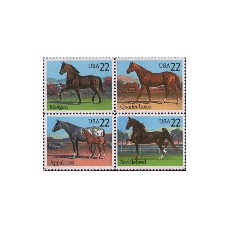 AMERICAN HORSES 2158a Block of 4 x 22Ã‚¢ US Postage Stamps by U.S. Mail $15.22 Collectibles Display & Storage