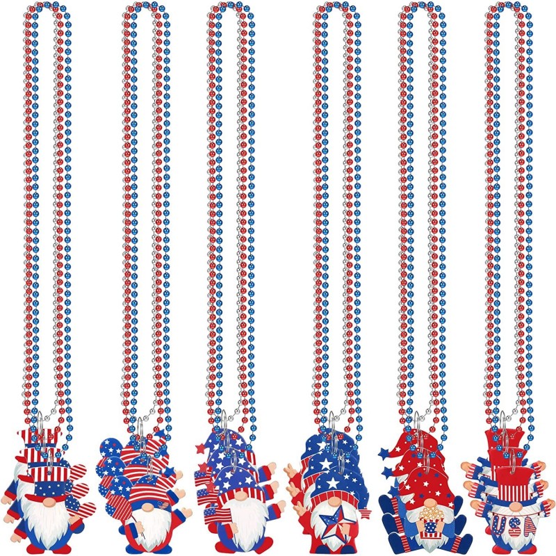 18 Pieces 4th of July Bead Necklaces Gnome Patriotic Beaded Necklaces Red White and Blue Accessories Red White Blue Plastic P...