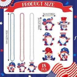 18 Pieces 4th of July Bead Necklaces Gnome Patriotic Beaded Necklaces Red White and Blue Accessories Red White Blue Plastic P...