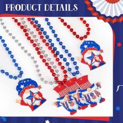 18 Pieces 4th of July Bead Necklaces Gnome Patriotic Beaded Necklaces Red White and Blue Accessories Red White Blue Plastic P...