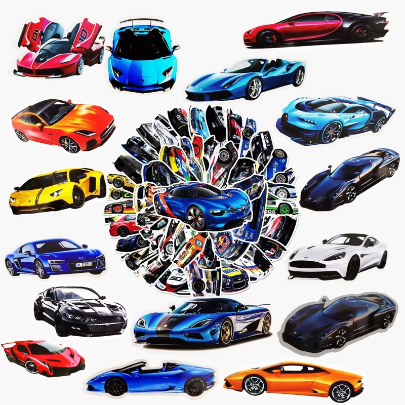 100PCS Car Stickers for Kids Racing Car Stickers Sports Car Stickers Color Waterproof Stickers Stickers Suitable for Water Bo...