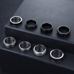 8Pcs Fidget Rings for Anxiety Teens Men Women Black Stainles Steel Spinning Rings 8mm 6mm Wide Spinner Anti Anxiety Band Ring...