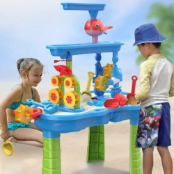 Kids Sand Water Table for Toddlers 3-Tier Sand Table and Water Play Table Kids Beach Toys Activity Sensory Play Table Outdoor...