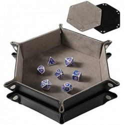 2 Pcs Portable Folding Dice Rolling Tray Set for RPG DND Table Games - PU Leather and Velvet Holder Storage Box - Black and G...