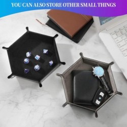 2 Pcs Portable Folding Dice Rolling Tray Set for RPG DND Table Games - PU Leather and Velvet Holder Storage Box - Black and G...