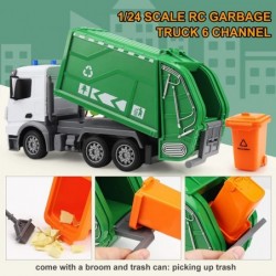 Remote Control Garbage Truck Toys 1/24 Scale 6 Channel RC Waste Management Garbage Truck Toy with Trash Bin Real Lights 2.4Gh...