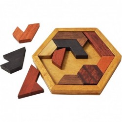 Hexagon Tangram Puzzle Wooden Puzzle for Children and Adults Challenging Puzzles Wooden Brain Teasers Puzzle for Adults Puzzl...