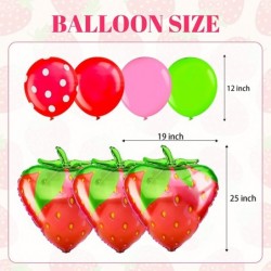 33 Pieces Strawberry Balloons Polka Dots Latex Foil Mylar Balloons Shortcake Party Decorations for Girl Sweet One 1st Birthda...