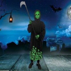 Halloween Costume Cosplay Horror Skeleton Black Robe with Glow in The Dark Halloween Child Costume $37.64 Kids' Costumes