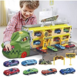 Dinosaur Cars Toys with 81.5inch Dino Track Carrier Transport Dinosaur Truck with 6pcs Die-cast Cars Toys for Kids 3 4 5 6 Pa...