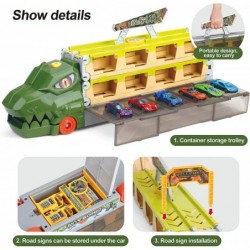 Dinosaur Cars Toys with 81.5inch Dino Track Carrier Transport Dinosaur Truck with 6pcs Die-cast Cars Toys for Kids 3 4 5 6 Pa...