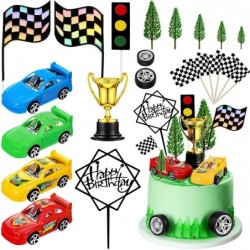 38 Pcs Racing Car Cake Decoration with Race Car Cake Topper Wheels Checkered Racing Flag Cupcake Topper Black Birthday Cake T...