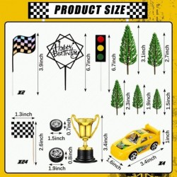 38 Pcs Racing Car Cake Decoration with Race Car Cake Topper Wheels Checkered Racing Flag Cupcake Topper Black Birthday Cake T...