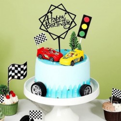 38 Pcs Racing Car Cake Decoration with Race Car Cake Topper Wheels Checkered Racing Flag Cupcake Topper Black Birthday Cake T...