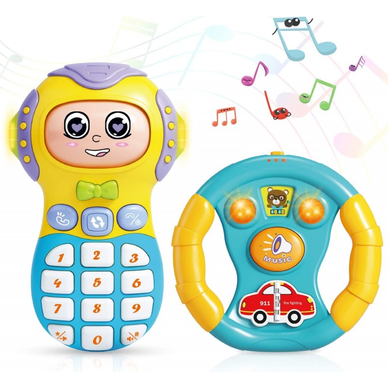 Baby Cell Phone Toy with Baby Wheel Baby Musical Toy Phone Toy Wheel with Sound Effect Volume Control Baby Light Up Toy - Pla...