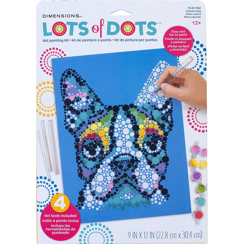 Colorful Dog Dot Painting Kit for Adults and Kids Finished Project 10" x 10" Multicolor 18 Piece $26.06 Craft Kits