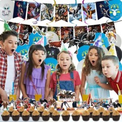 Cartoon Dragon Birthday Party Supplies - 64 PCS Birthday Party Favor with Happy Birthday Banner Cake Topper Cupecake Balloons...