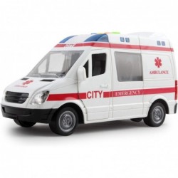 Rescue Ambulance Friction Powered 1:16 Scale with Lights and Sounds Kids Medical Transport Emergency Vehicle Push and Go Dura...