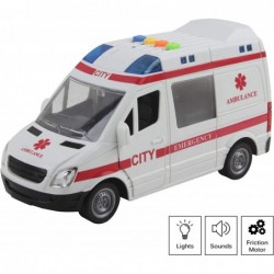 Rescue Ambulance Friction Powered 1:16 Scale with Lights and Sounds Kids Medical Transport Emergency Vehicle Push and Go Dura...