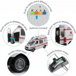 Rescue Ambulance Friction Powered 1:16 Scale with Lights and Sounds Kids Medical Transport Emergency Vehicle Push and Go Dura...