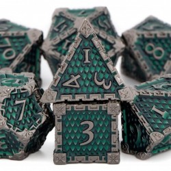 Polyhedral Dice Set Dungeons and Dragons DND Metal Dice Set Dark Green 7pcs D&D Dice Set with Gift Box Dragon Scale D and D R...