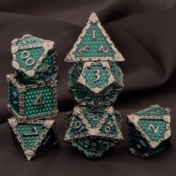 Polyhedral Dice Set Dungeons and Dragons DND Metal Dice Set Dark Green 7pcs D&D Dice Set with Gift Box Dragon Scale D and D R...