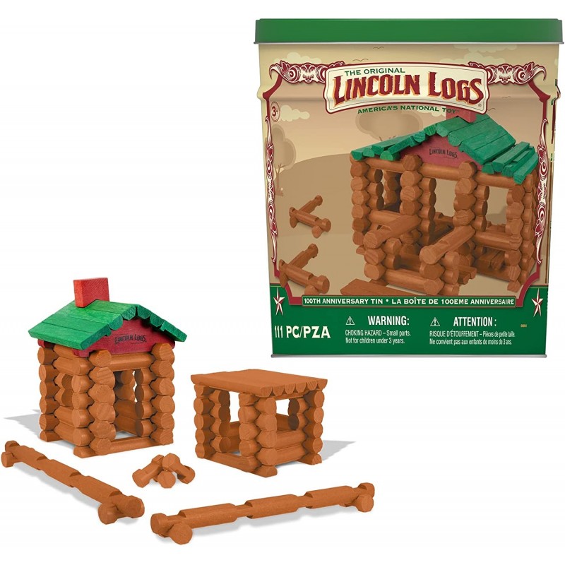 – 100th Anniversary Tin 111 Pieces Real Wood Logs - Ages 3+ - Best Retro Building Gift Set For Boys/Girls - Creative Construc...