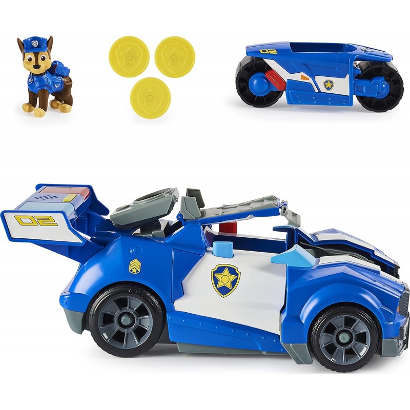 Paw Patrol Chase 2-in-1 Transforming Movie City Cruiser Toy Car with Motorcycle Lights Sounds and Action Figure Kids Toys for...