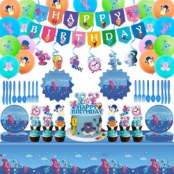 Blue Birthday Decoration 156Pcs Party Supplies Include Happy Birthday Banner Tablecloth Cake Toppers Knife Fork Spoon Balloon...