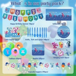 Blue Birthday Decoration 156Pcs Party Supplies Include Happy Birthday Banner Tablecloth Cake Toppers Knife Fork Spoon Balloon...