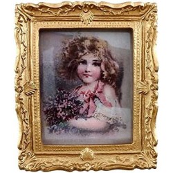 Victorian Young Girl Picture Painting Gold Frame Miniature Accessory $19.48 Dollhouse Accessories