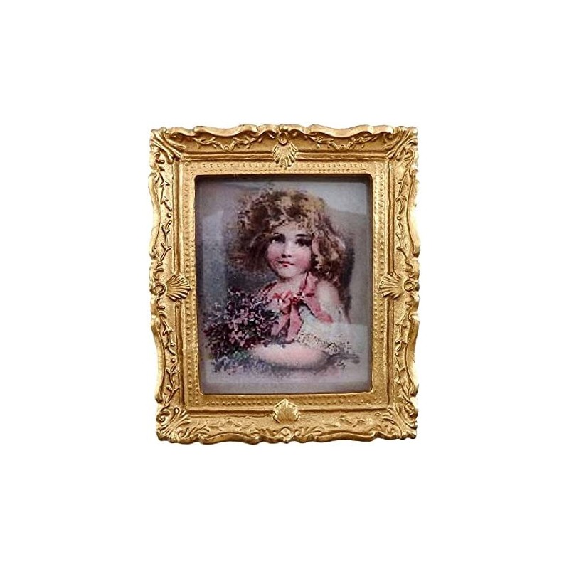 Victorian Young Girl Picture Painting Gold Frame Miniature Accessory $19.48 Dollhouse Accessories