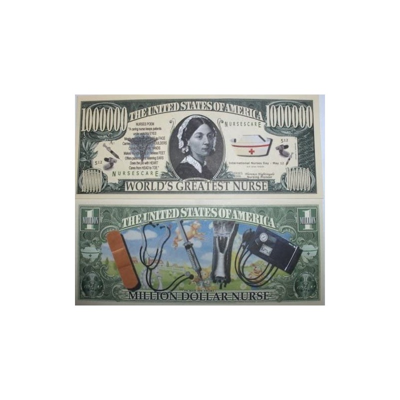 Pack of 5 Nurse Million Dollar Bills - Great Gift for Nurses Or Anyone in The Field of Nursing $13.70 Gags & Practical Joke Toys