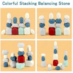 16PCS Wooden Stacking Blocks Balancing Stone Rocks for Toddlers Kids Colorful Building Blocks Set Baby Lightweight Sorting St...