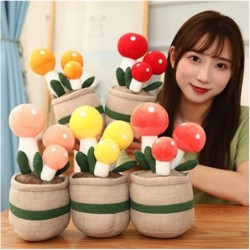 Mushroom Plant Plush Pillow Flower Pot Plush Bed Sofa Pillow Cute Plant Desk Room Decoration Pillow Cushion (20×12cm/9.8×4.7i...